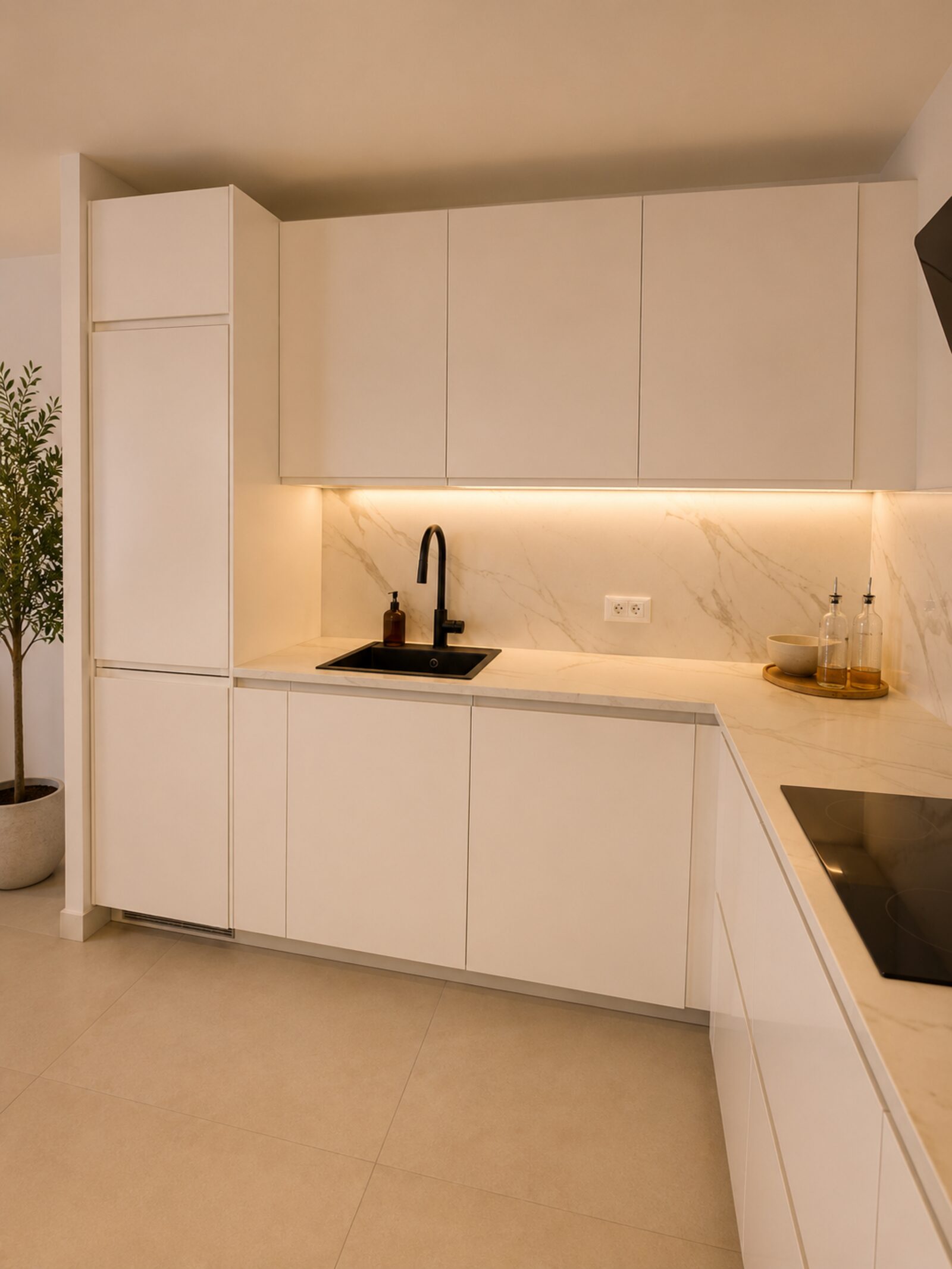 Cuisine blanche rénovée dans un appartement à Illzach